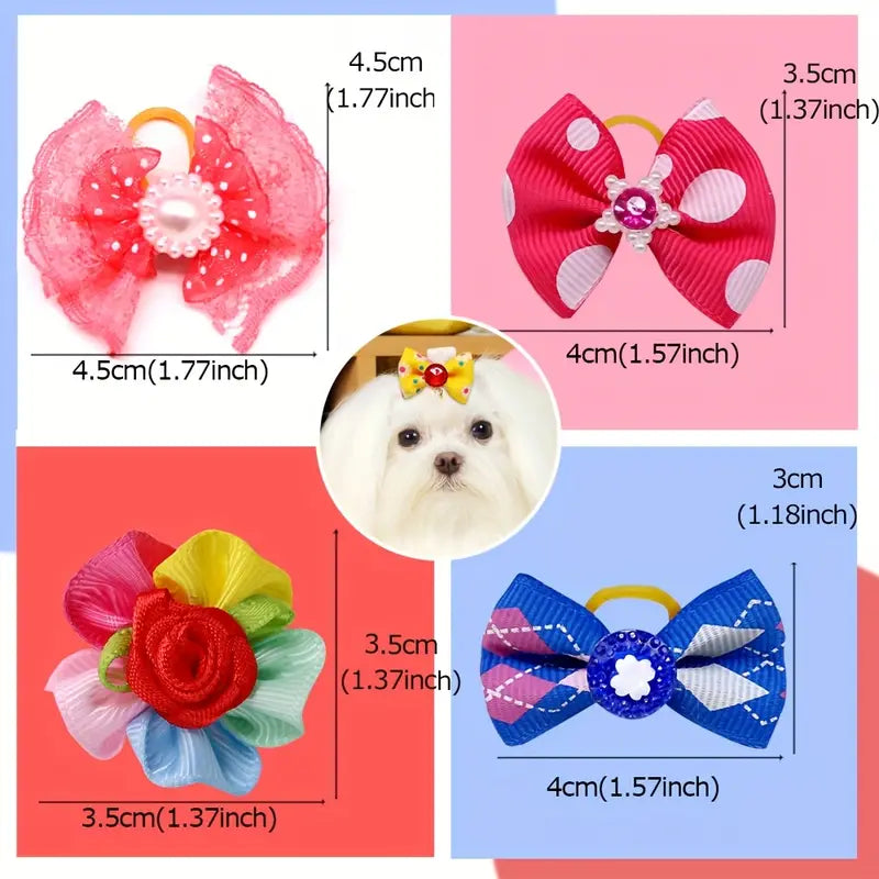 Cute Puppy Dog Hair Bows with Rubber Bands