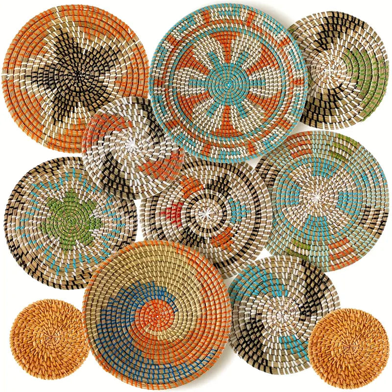 11pcs Boho Wall Basket Decor Decorative Bulrush Woven Basket Wall Decor