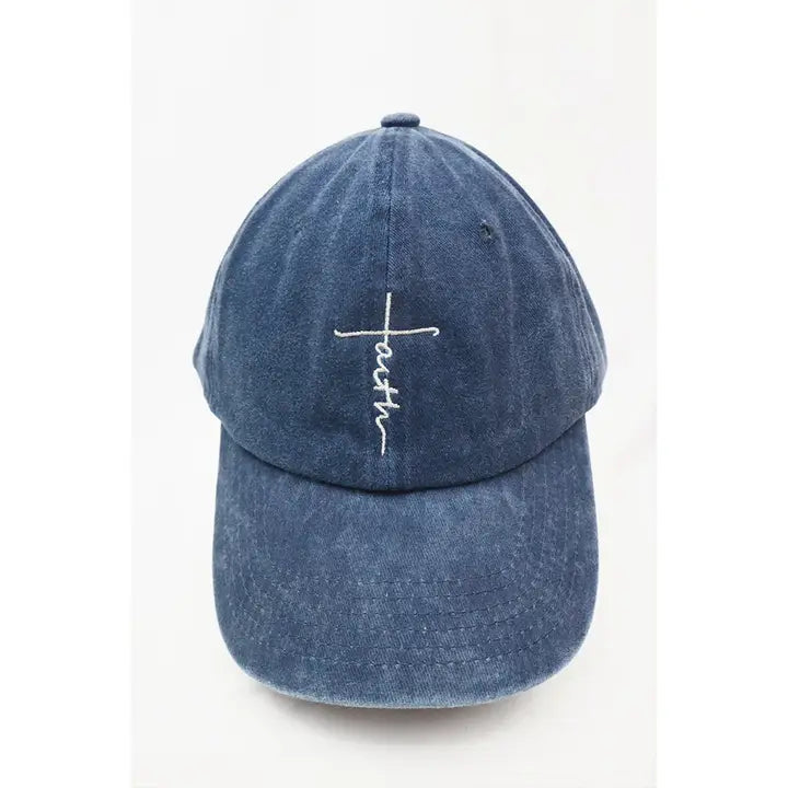 Faith Embroidered Washed Baseball Cap
