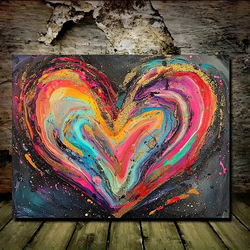 Wooden Framed Canvas Painting A heart-shaped abstract painting