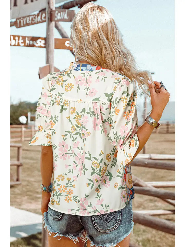 Boho Short Sleeve Floral Blouse