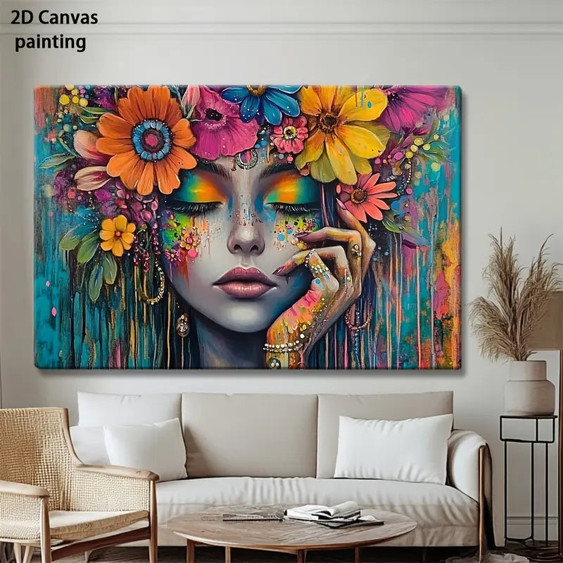 Painting of Colorful Flowers The Girl
