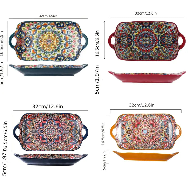 Large Rectangular Bohemian Ceramic Fish Plates