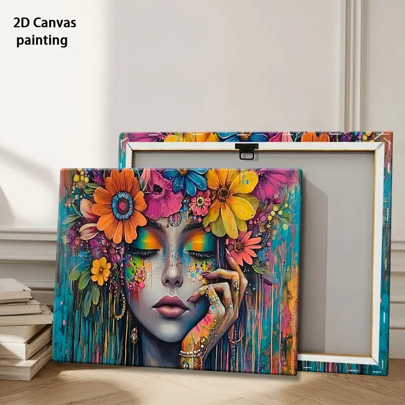 Painting of Colorful Flowers The Girl