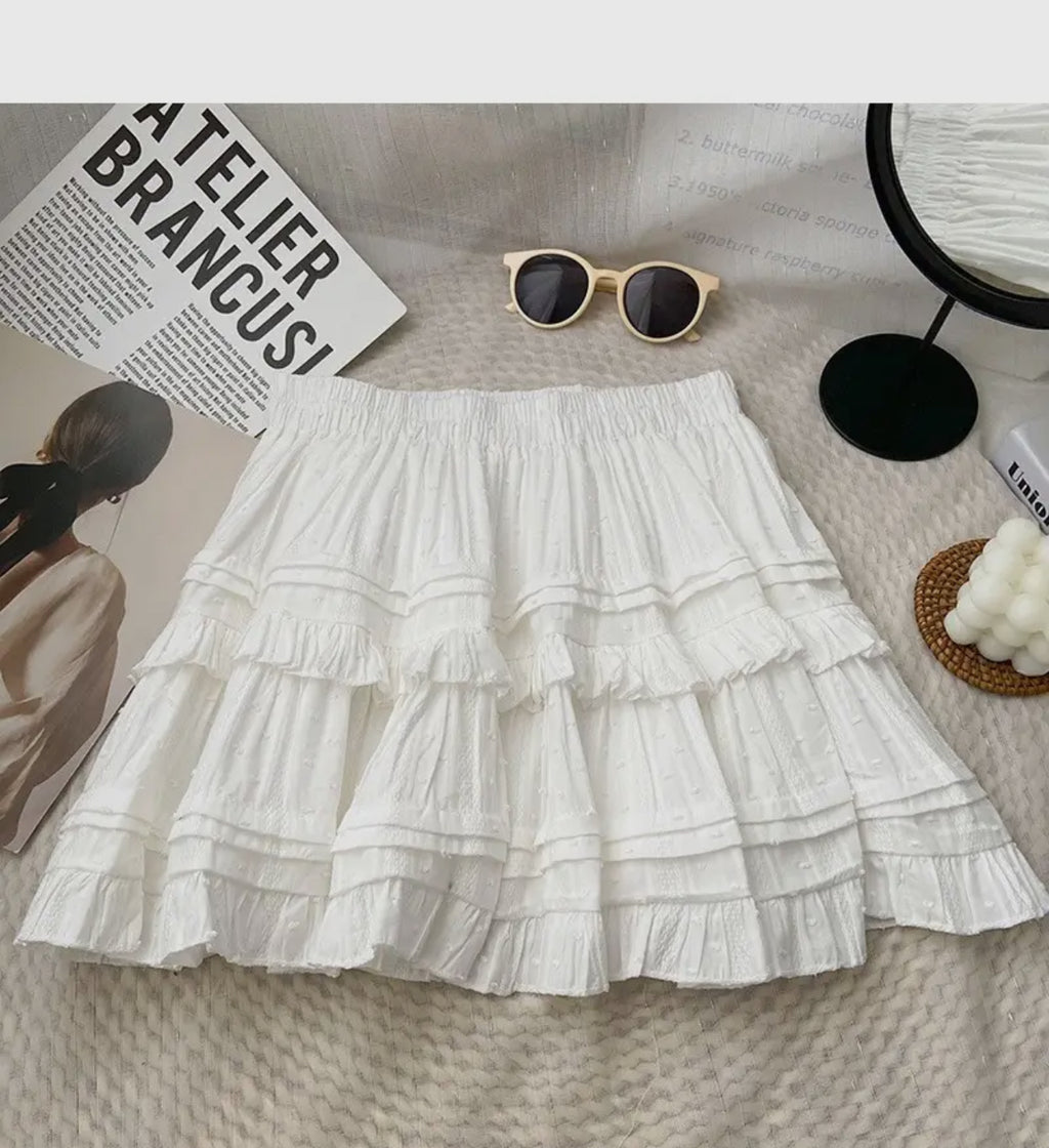 White & Black Ruffle A Line Skirt