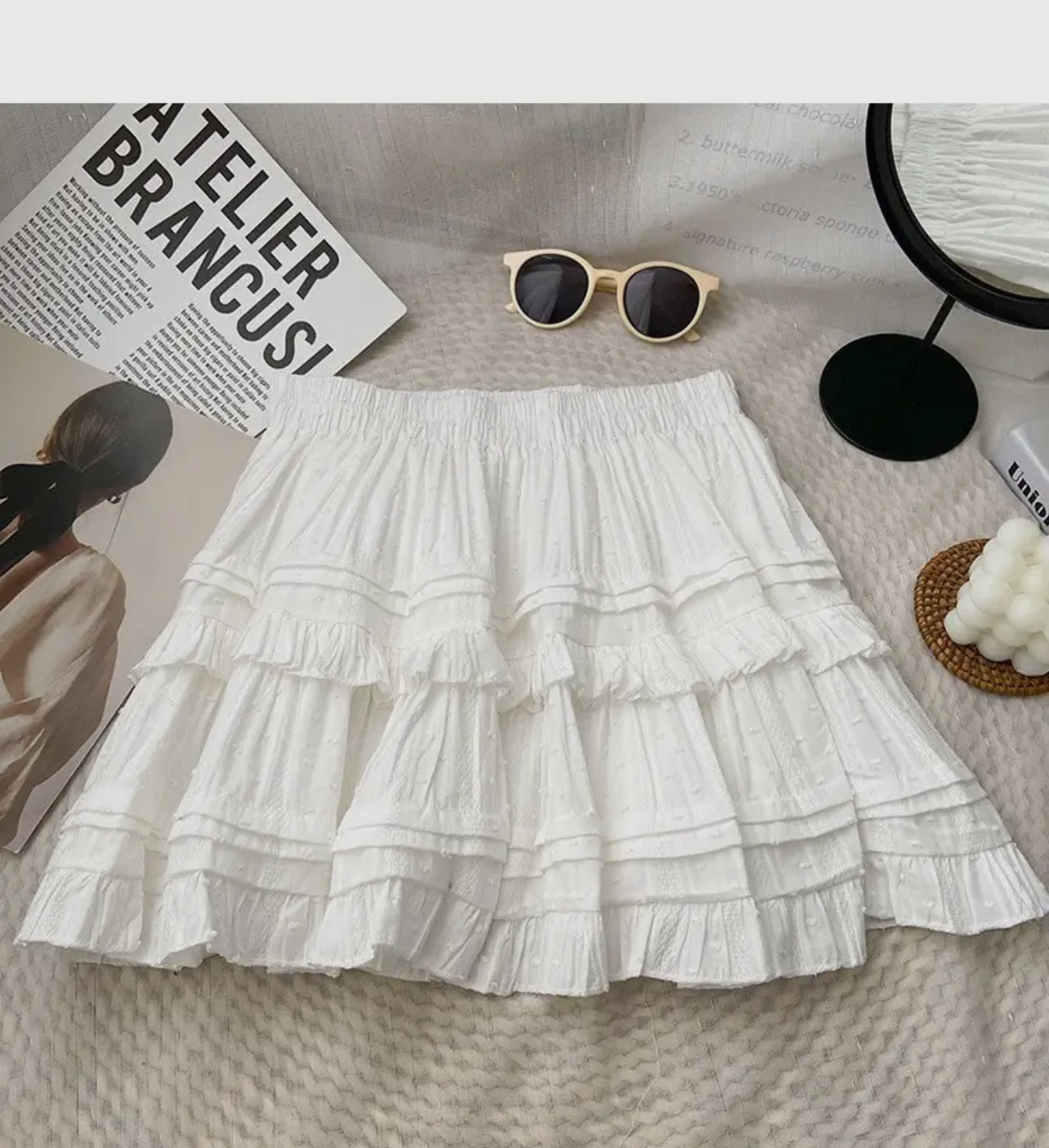 White & Black Ruffle A Line Skirt