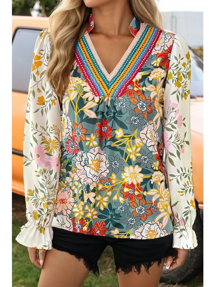 Floral Ruffled Crochet Blouse