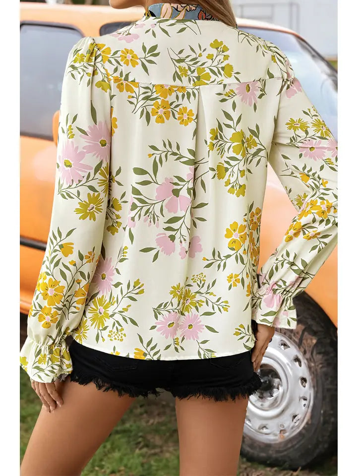 Floral Ruffled Crochet Blouse