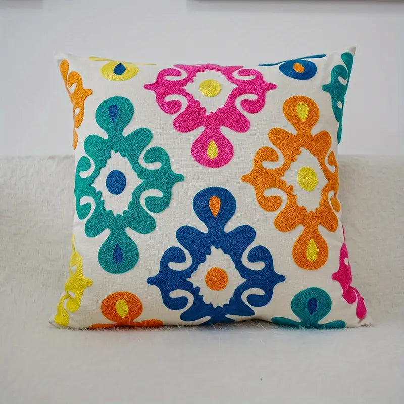 Bohemian Embroidered Throw Pillow Cover