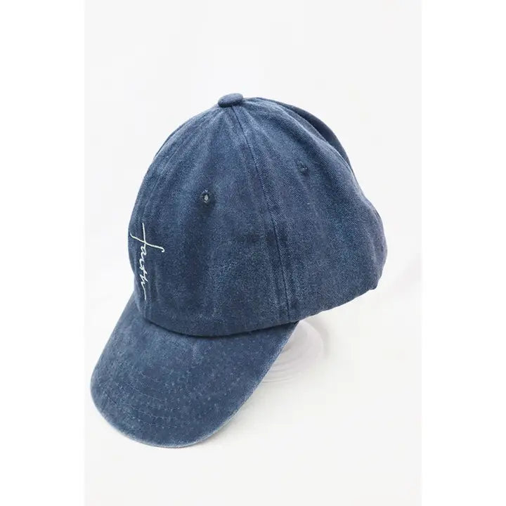 Faith Embroidered Washed Baseball Cap