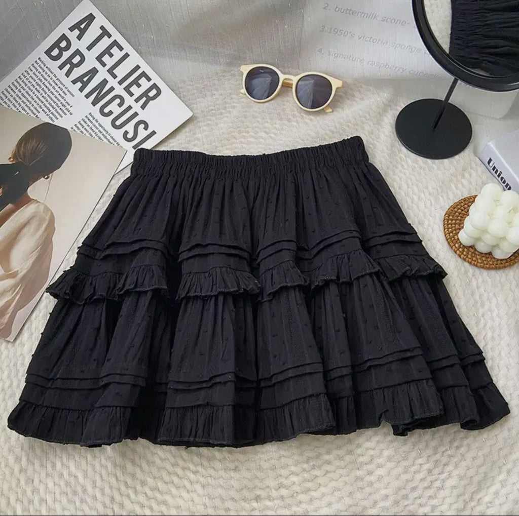 White & Black Ruffle A Line Skirt