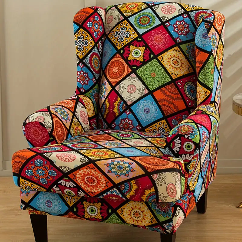 Bohemian Chic 2pcs Wingback Chair Slipcover Set
