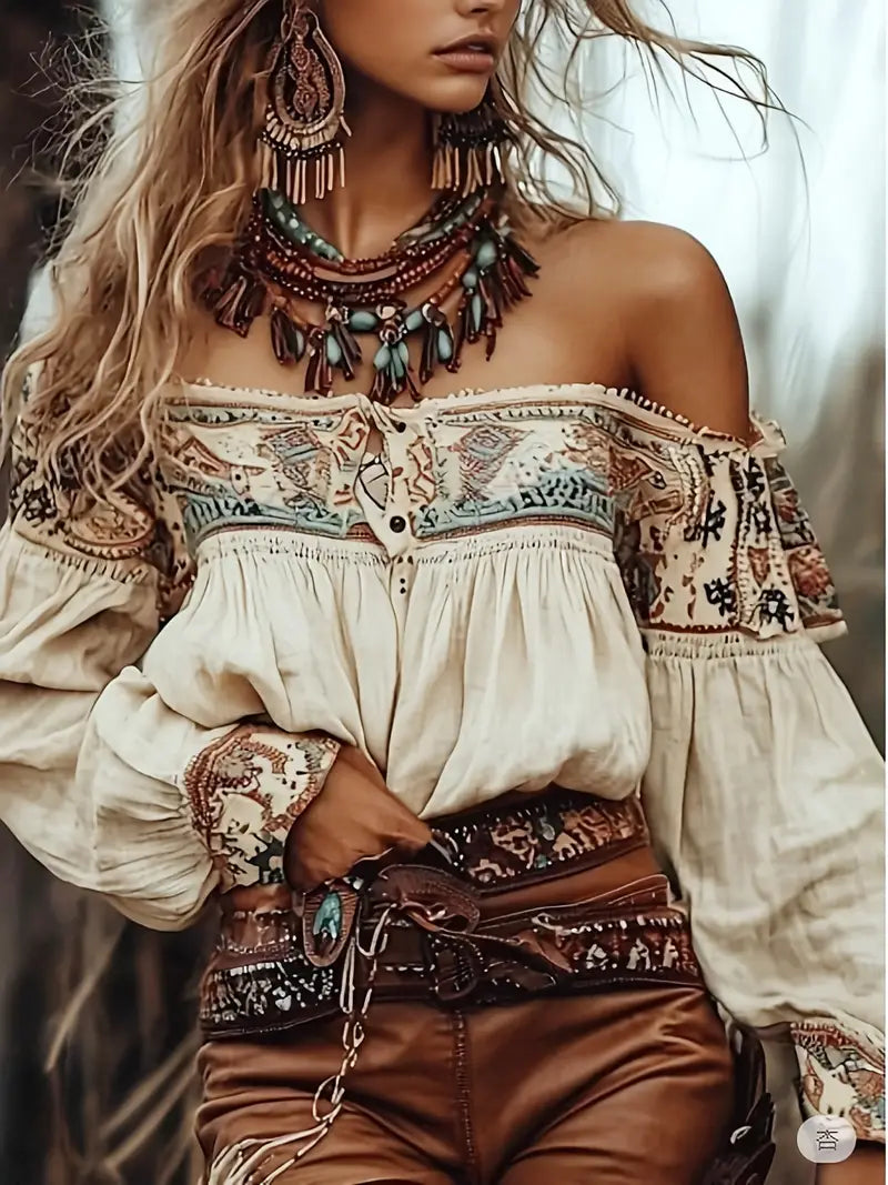 Vintage Off-Shoulder Blouse