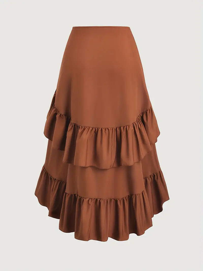 Brown Tiered Ruffle Skirt