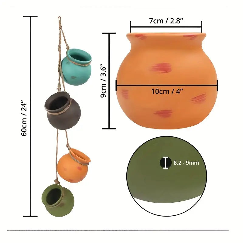 Terracotta Planter Collection 4pcs Dangling Hanging Mini Pots