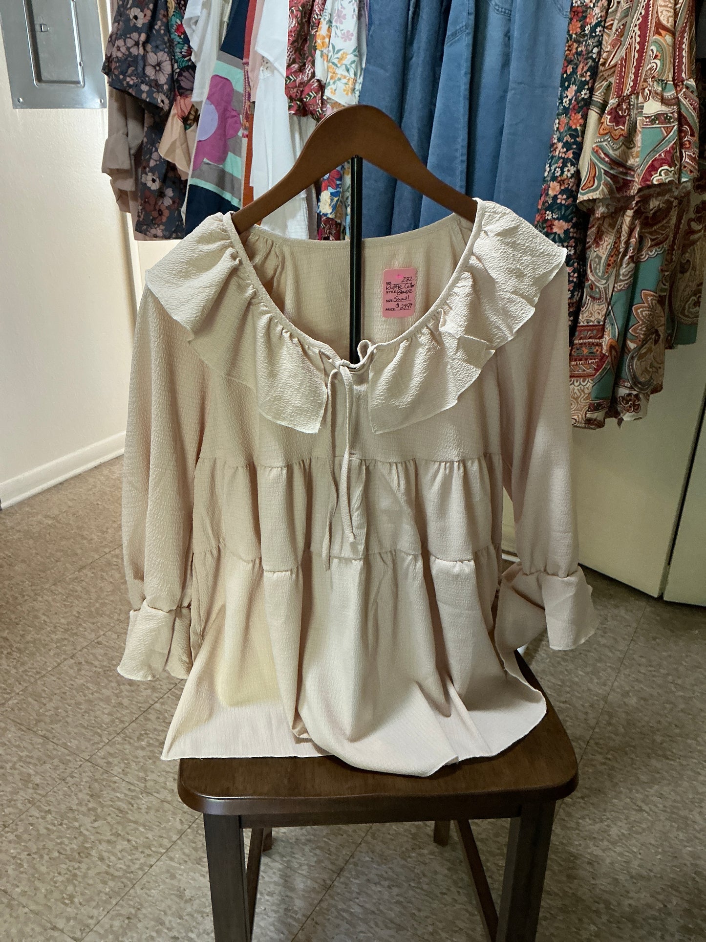 Beige Ruffle Collar Blouse