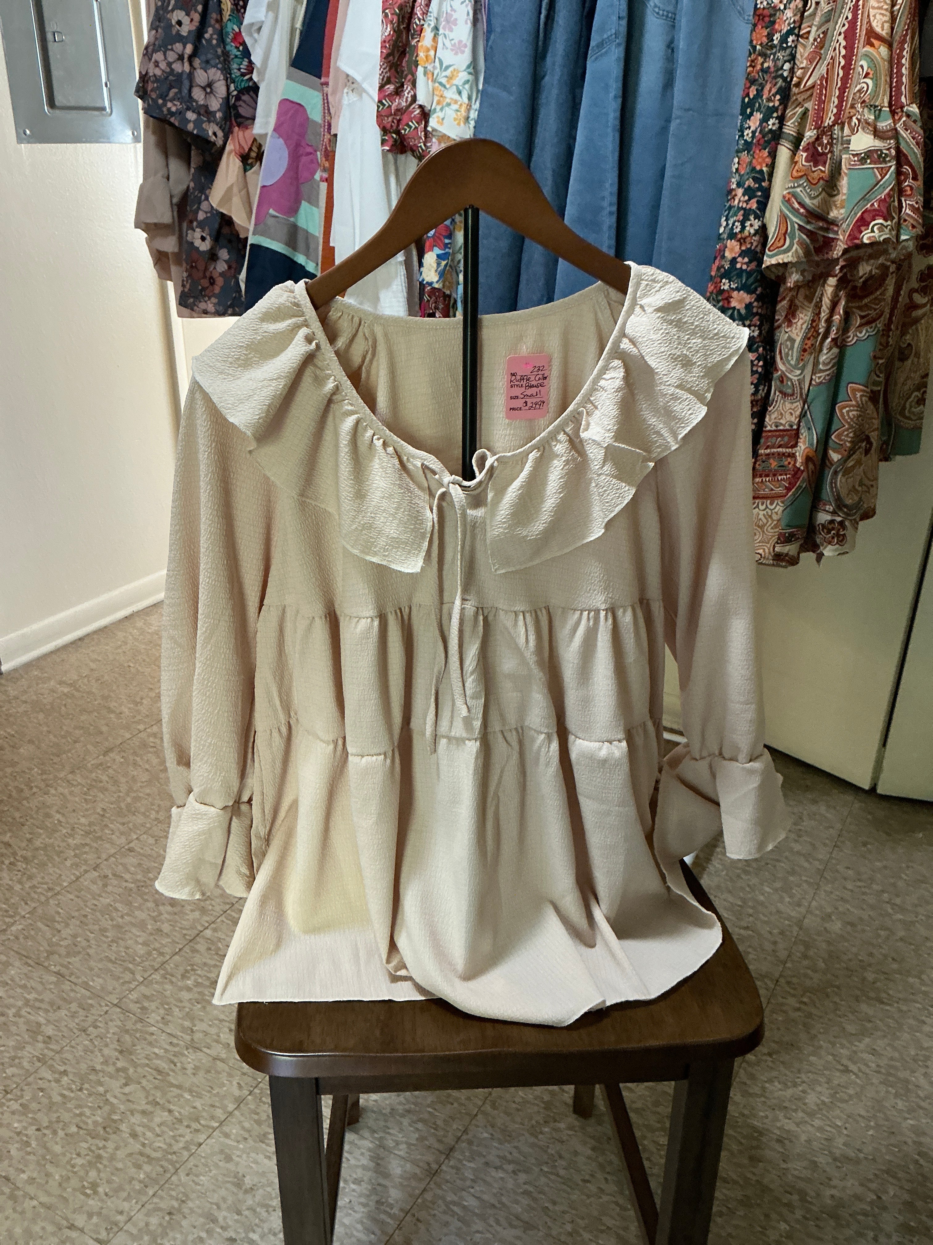 Beige Ruffle Collar Blouse