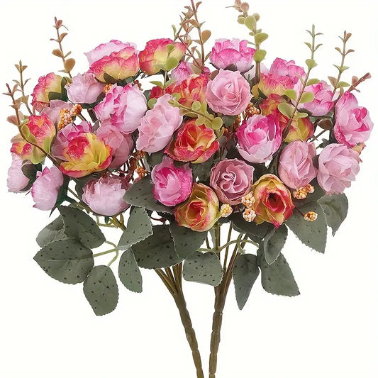 2 Bundles 42 Heads Rose Artificial Flowers Bouquet
