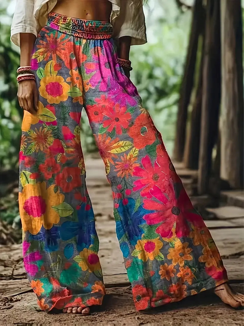 Women's High-Waist Floral Wide-Leg Pants