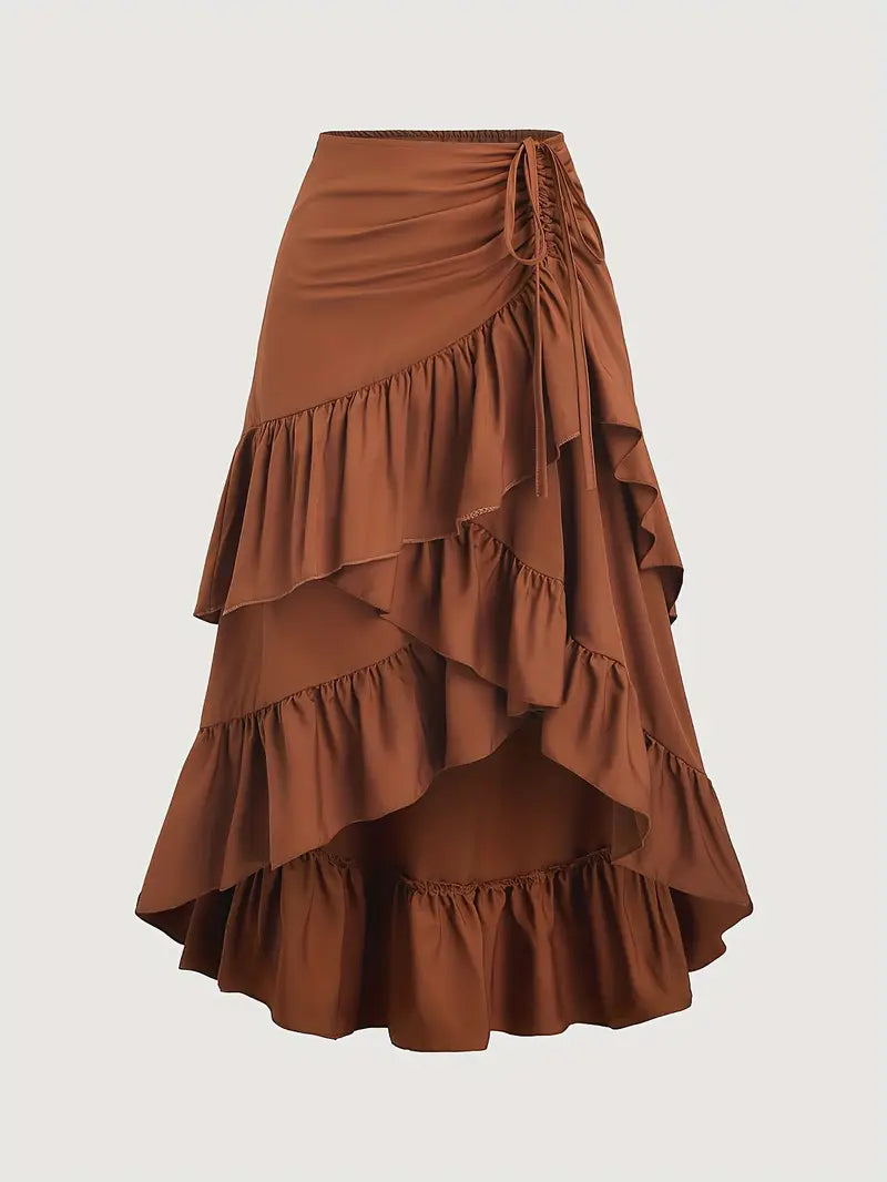 Brown Tiered Ruffle Skirt