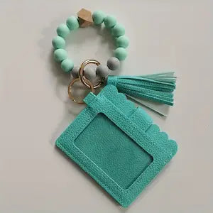 Bead Keychain Wristlet with Card Holder & Tassel